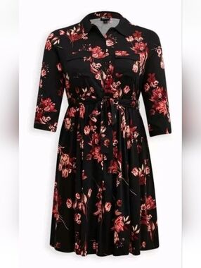 torrid Black Midi Dress with Red Floral Print